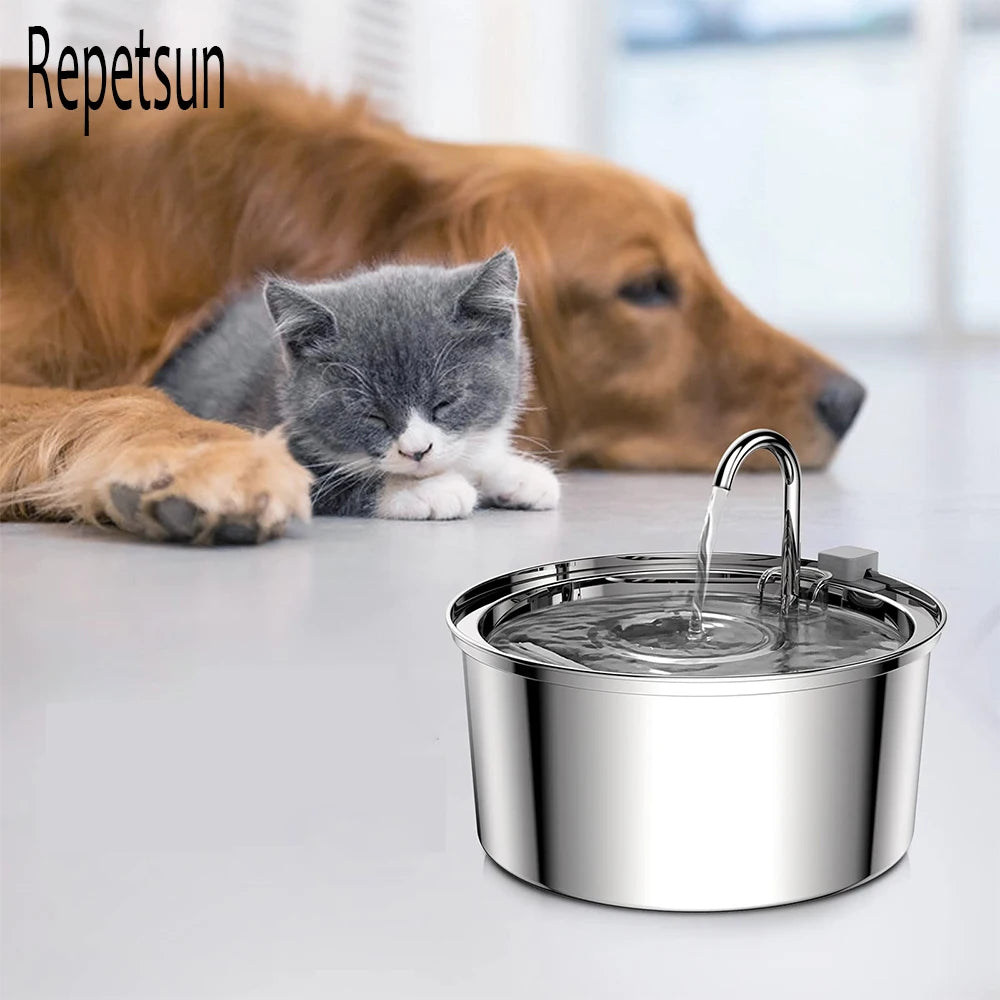 3,2L Automatisk Kattvattenfontän med Rostfri Stålskål och Kontinuerlig Drift